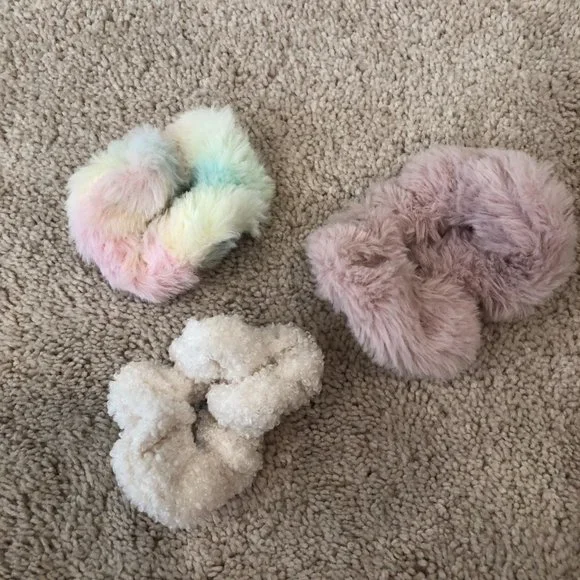 NWOT Kids' Women's Cat Ears Headbands (2) with 3 Soft Plush Scrunchies - Picture 6 of 9